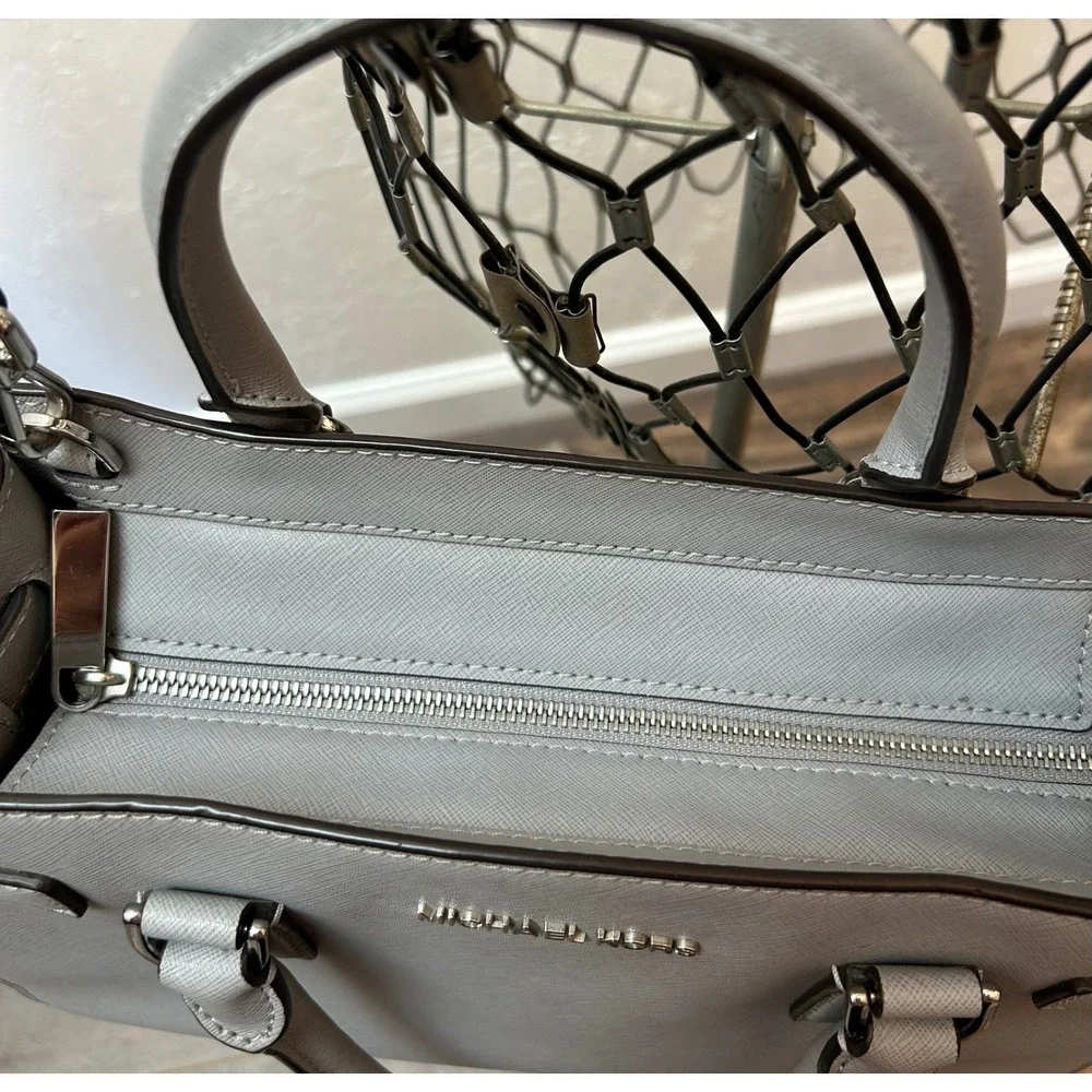 Michael Kors Dillon Grey‎ Saffiano Leather Satchel Crossbody Handbag Silver HW